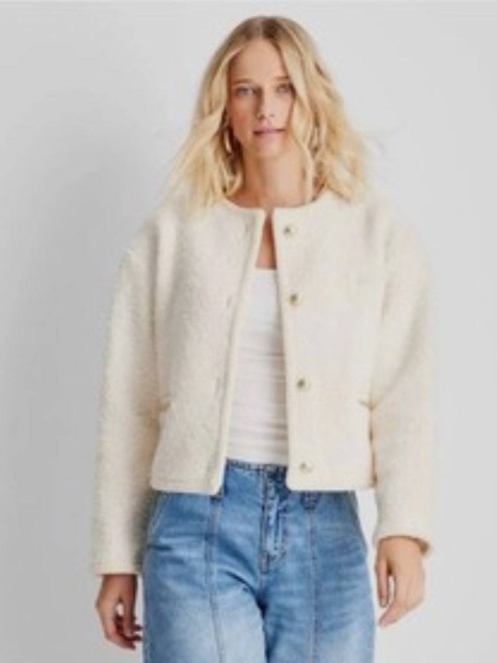 Women’s Cream Bouclé Teddy Lady Gold Chain Jacket - Future Collective